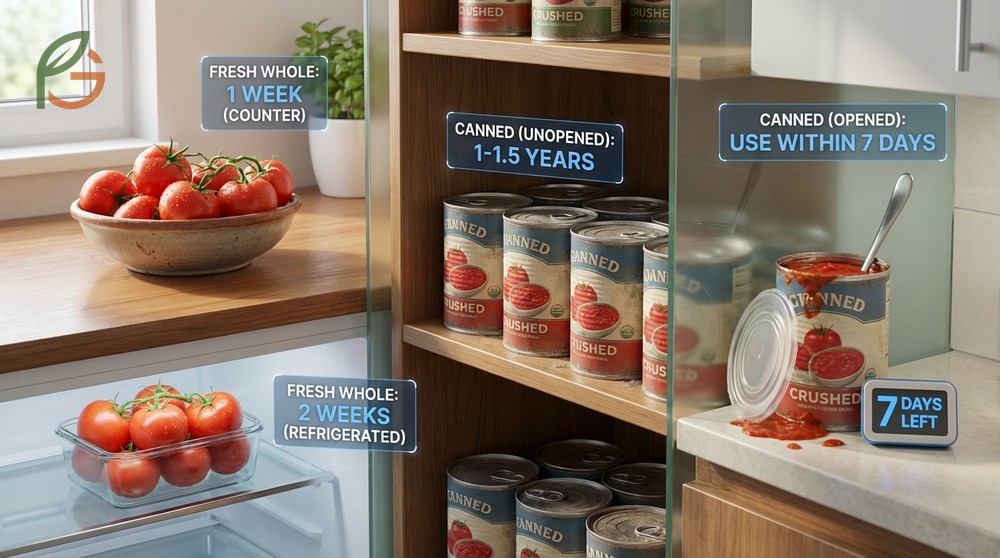 How long are tomatoes good for depends on storage method with whole fruit lasting one week and cut fruit two days.