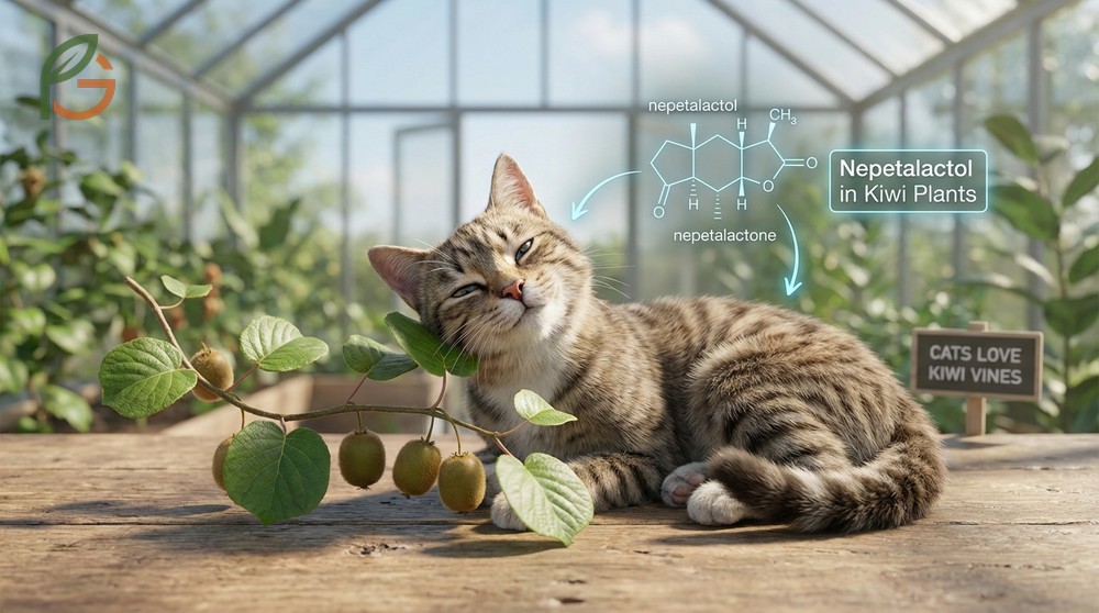 Why do cats like kiwi plants containing silver vine compounds that trigger euphoric responses.