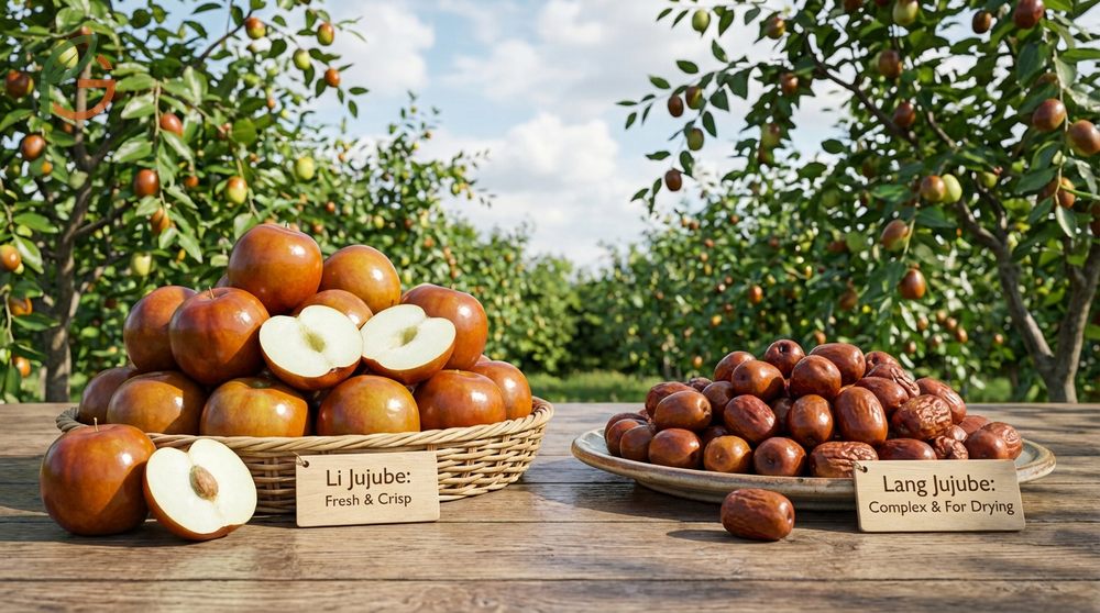 Best jujube variety for your garden comparing Li for fresh eating against Lang for drying and processing.