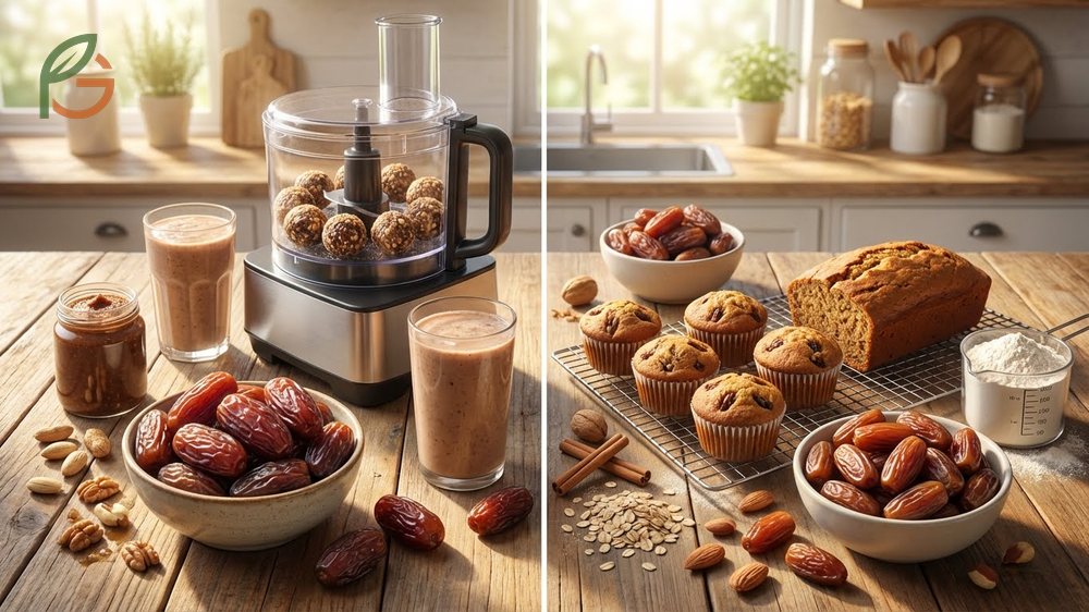 Cooking uses for dates including Medjools for raw snacks and Deglet Noors for baking muffins.