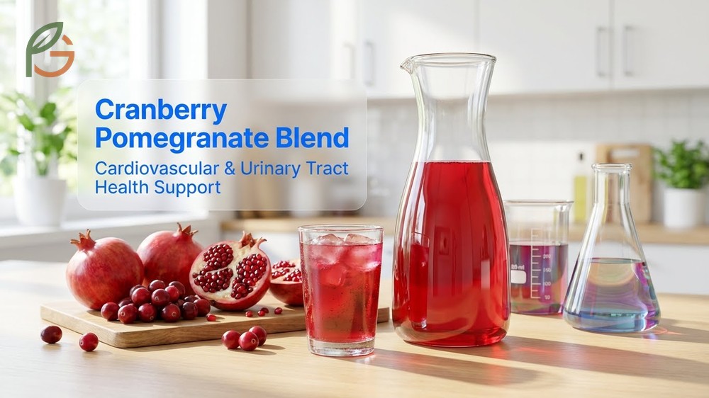 Cranberry pomegranate juice blends combining 50 to 70 percent cranberry juice.