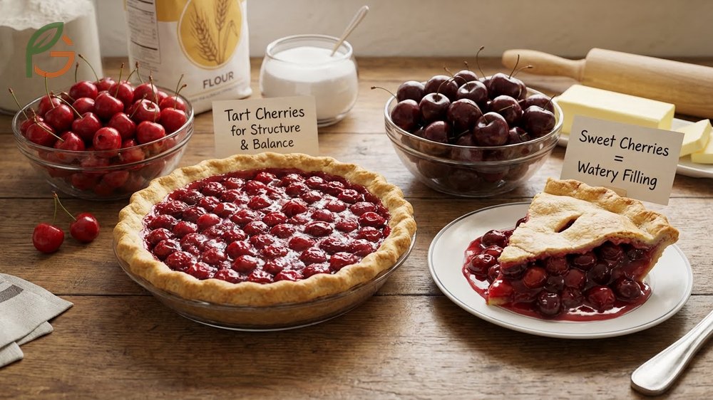 Best cherries for baking featuring Montmorency tart cherries that maintain structure and flavor balance in pies and cobblers.