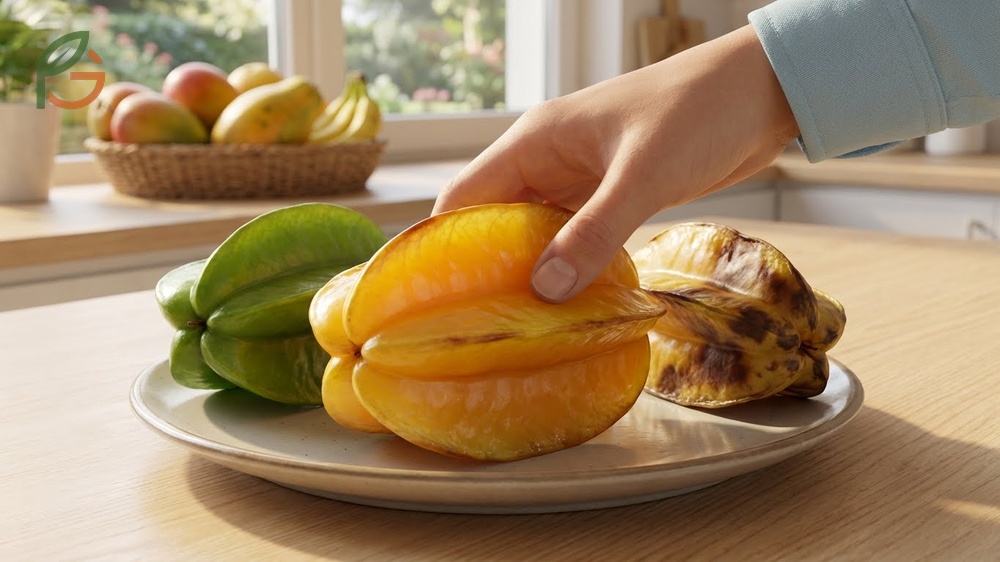 How to choose ripe starfruit with bright yellow color and light brown edges for optimal sugar sweetness.