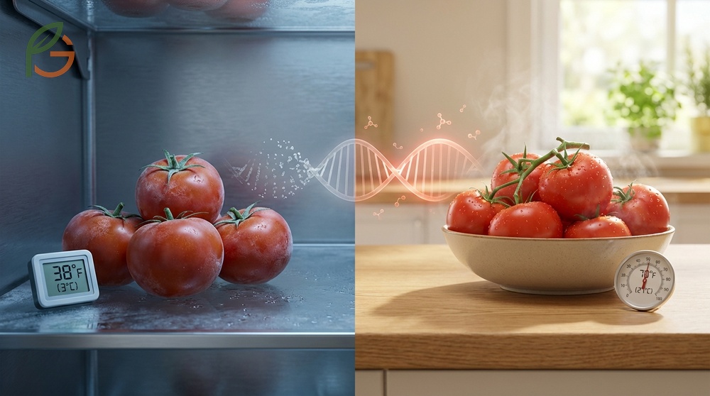 Why not to refrigerate tomatoes is due to cold temperatures breaking down flavor compounds and causing mealy texture.