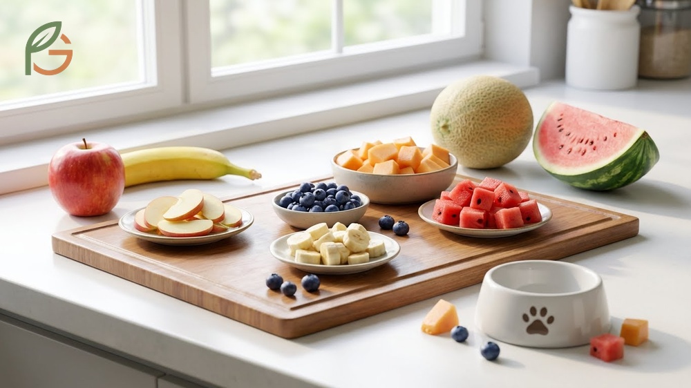 Fruit cats can eat including blueberries and seedless watermelon prepared in small safe portions.
