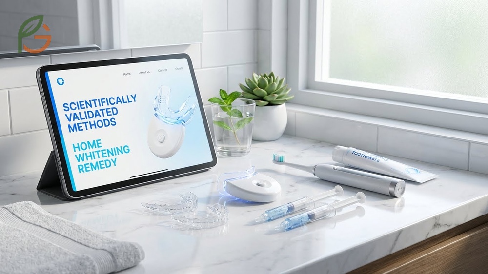 Home whitening remedy evaluation comparing professional systems against unproven internet trends like banana peels.