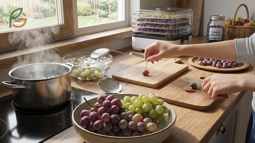 How to make dried grapes at home using dehydrators or sun drying methods for long term food storage.