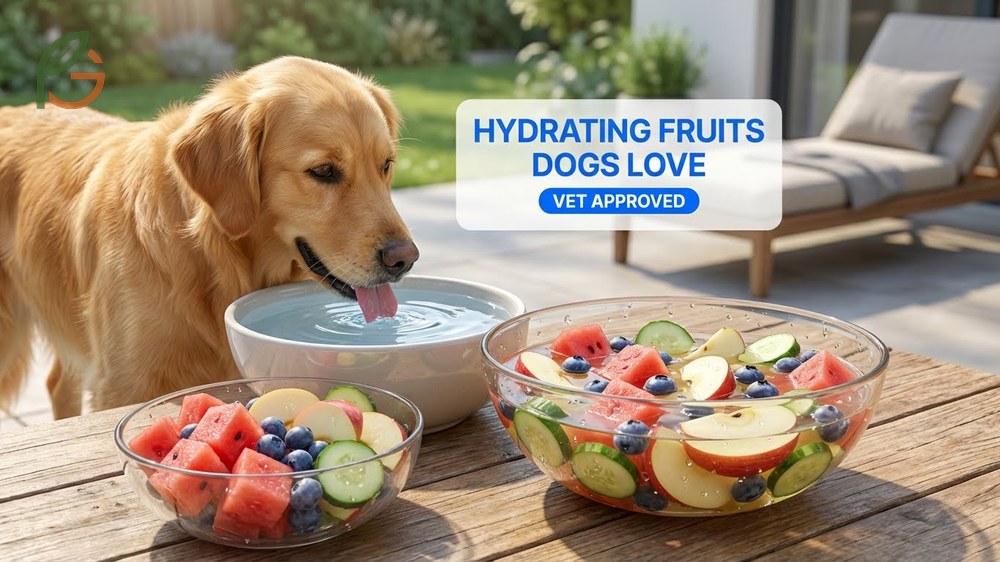 Hydrating fruits dogs love including watermelon and blueberries suitable for summer treats.