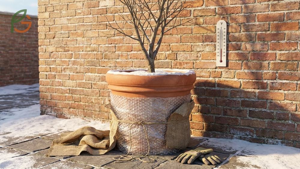 Overwintering potted pomegranates in zones 6 and below needs a frost-free space between 32-50 degrees Fahrenheit.