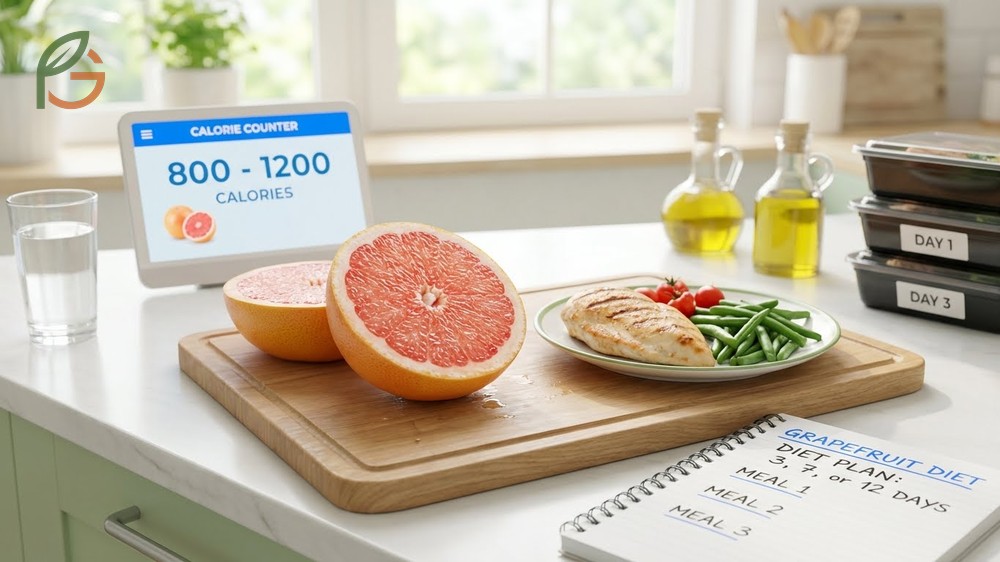 What is the grapefruit diet explains a plan involving grapefruit at every meal while restricting daily calories to roughly 800-1200.