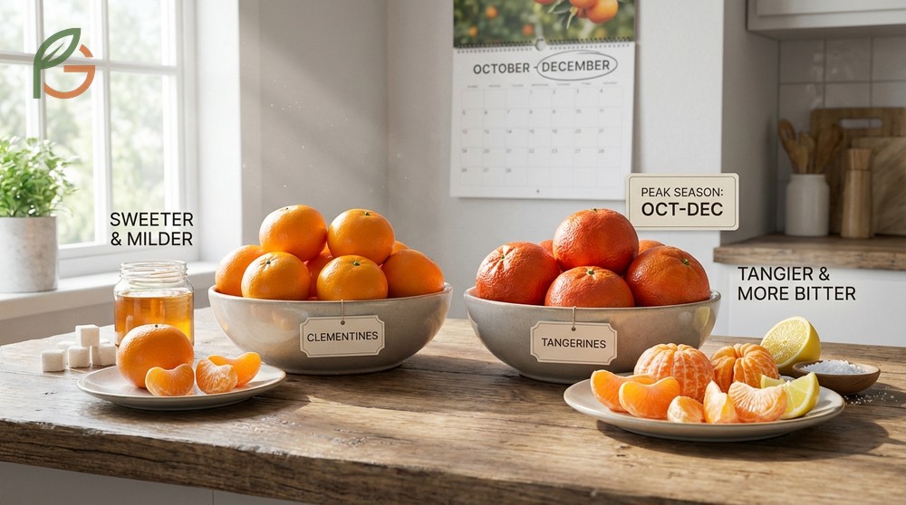 Which citrus sweeter comparison identifying clementines as the sugary option compared to the complex tartness of tangerines.