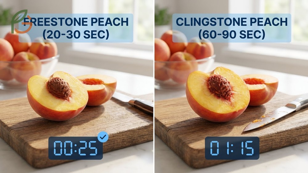 Which peach easier to prepare showing freestone varieties take only 20 seconds to pit compared to clingstones.