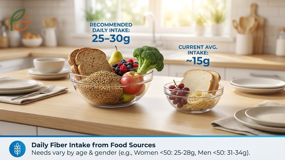 Daily fiber intake recommendations can be met by adding blueberries to oatmeal or yogurt for a healthy boost.