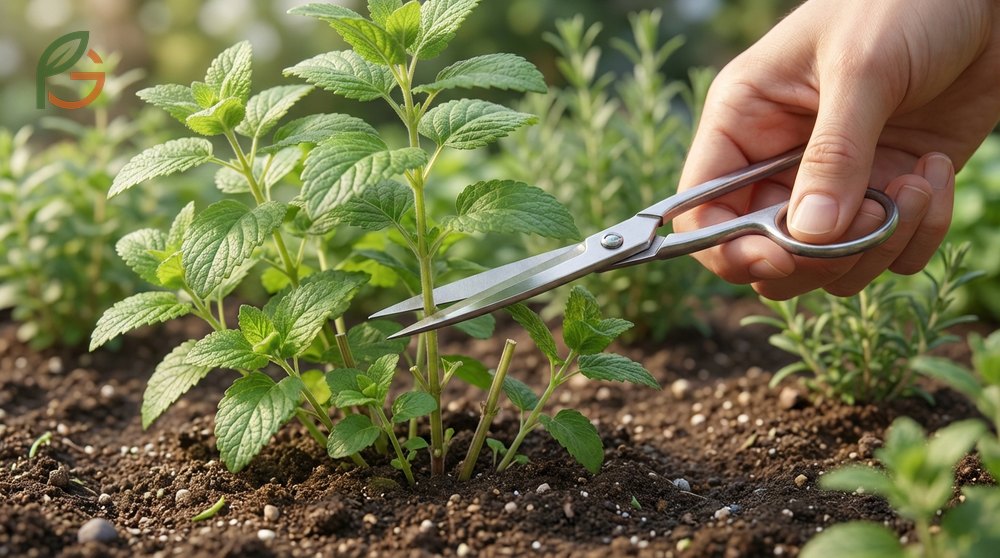 Harvesting herbs without killing plant requires removing no more than two thirds of growth at one time.