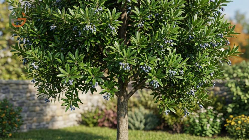 Japanese blueberry tree pros and cons for landscaping with evergreen foliage and fragrant spring flowers.