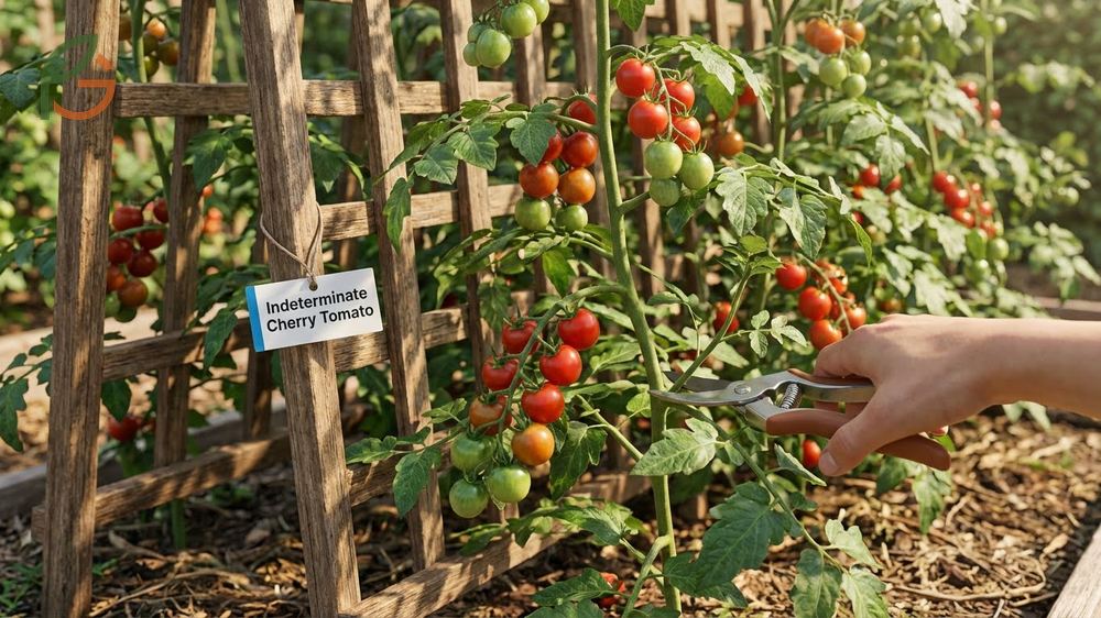 Pruning indeterminate tomatoes by removing lower foliage and maintaining a strong framework for vertical growth.