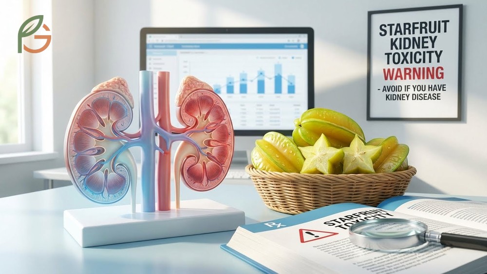 Starfruit kidney toxicity warning regarding dangerous caramboxin content that affects renal function patients.
