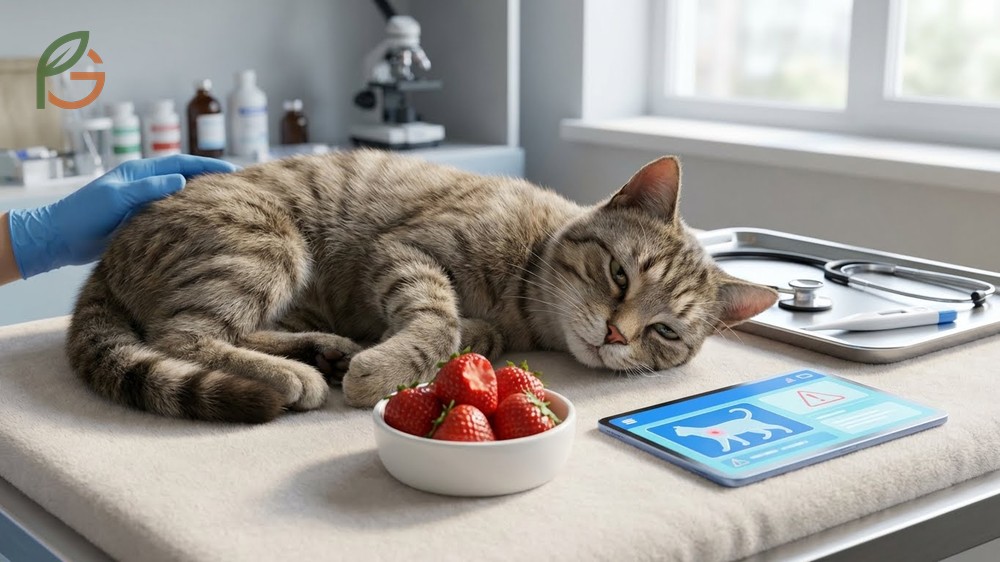 Symptoms of strawberry allergy in cats showing facial swelling or skin irritation after consumption.