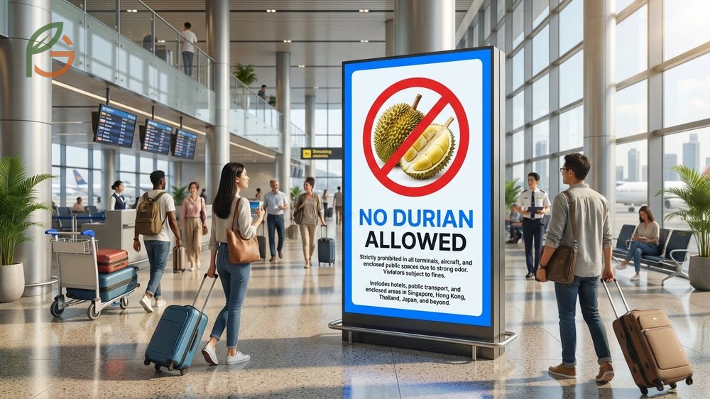 Where is durian banned including hotels airlines and public transportation systems due to its lingering sulfur odor.