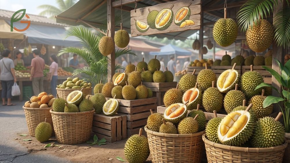 Durian season and price fluctuations highlighted during the peak harvest months of June to August when supply is highest.