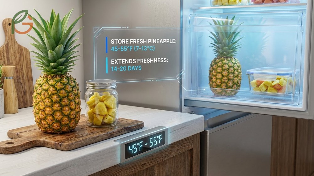 Optimal storage conditions for pineapple include temperatures between 45 and 55 degrees Fahrenheit to extend freshness.