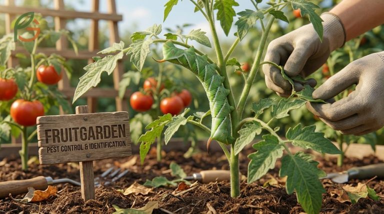 Hornworms on tomato plants causing damage to leaves and fruit requiring identification and effective organic control methods.