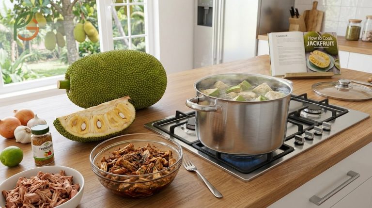 How to cook jackfruit involves using young green fruit as a meat substitute with 2.8g of protein per cup.