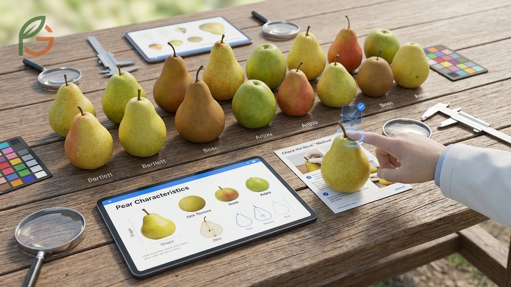 Identifying pears using shape characteristics and skin patterns rather than color changes.
