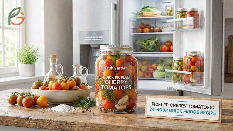 Pickled cherry tomatoes transformed into tangy refrigerator pickles in just 24 hours without canning equipment.