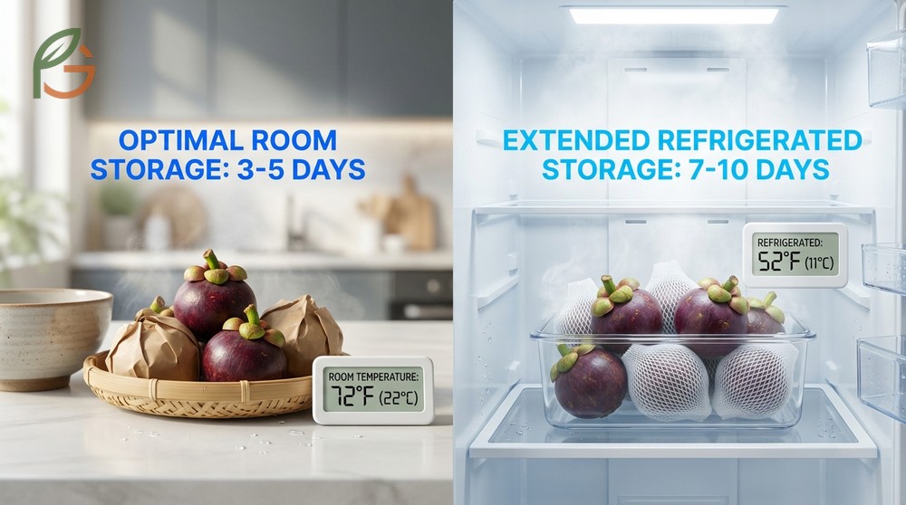 Prepare mangosteen fruit storage by keeping them at room temperature for 3 to 5 days for peak freshness.