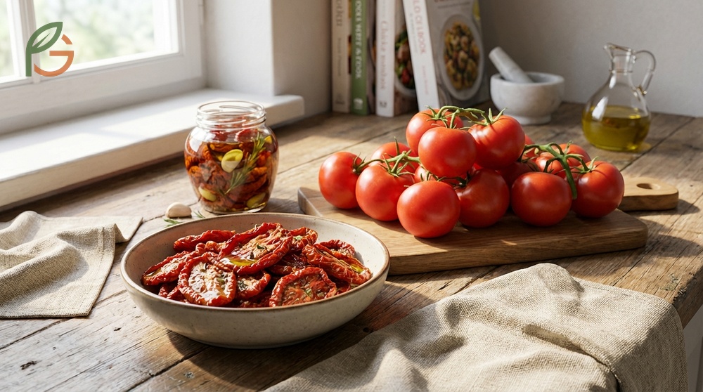 Sun dried tomatoes nutrition facts highlight 1565mg of potassium and 102mg of vitamin C per 100g serving.