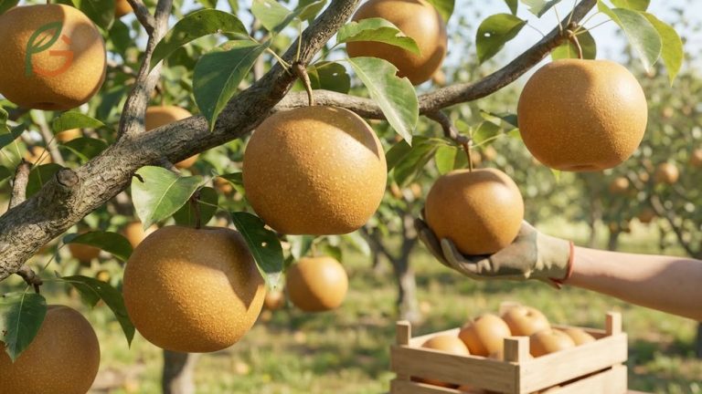 When are Asian pears ripe guide showing harvest time between August and September for optimal crisp texture.