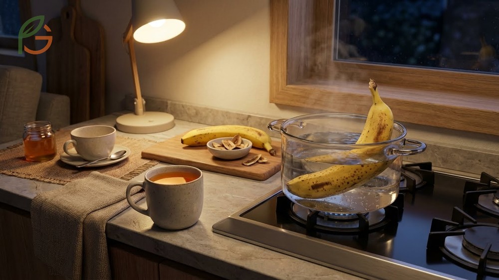 Banana tea recipe instructions using organic bananas and water to extract sleep promoting compounds.