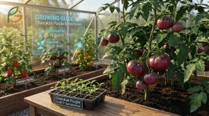 Cherokee purple tomato seeds growing guide for cultivating heirlooms that produce deep purple red fruits in eighty days.
