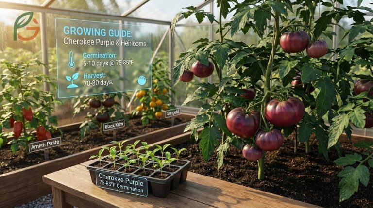 Cherokee purple tomato seeds growing guide for cultivating heirlooms that produce deep purple red fruits in eighty days.