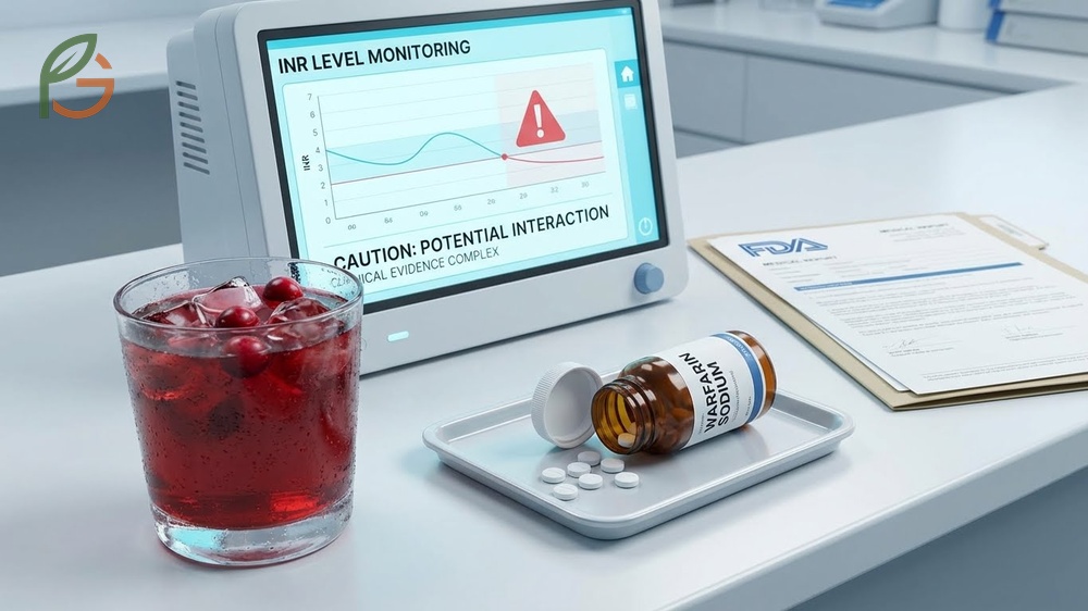 Cranberry juice and warfarin interaction risks monitored by FDA warnings regarding bleeding and INR levels.