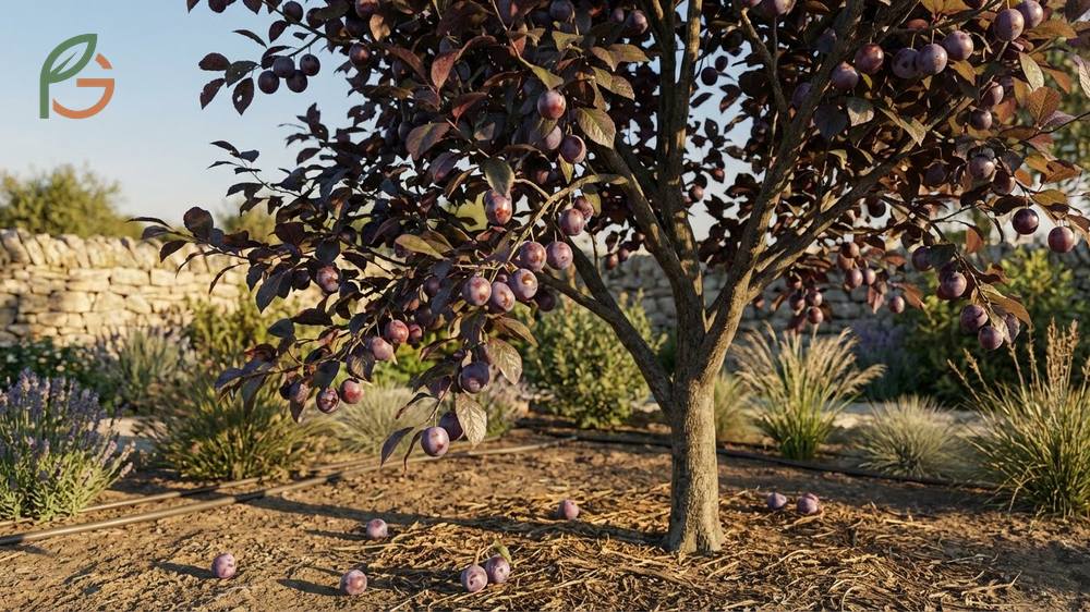 Purple leaf plum tree fruit is edible and nutritious despite being smaller than commercial plum varieties.