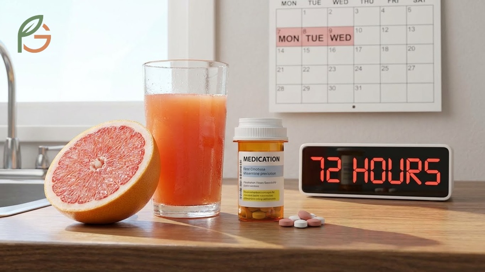 How long after eating grapefruit can I take medication considering enzyme inhibition persists for up to 72 hours.