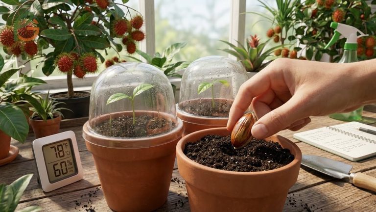 How to grow rambutan from seed using the moist paper towel method at 75-80 degrees Fahrenheit.