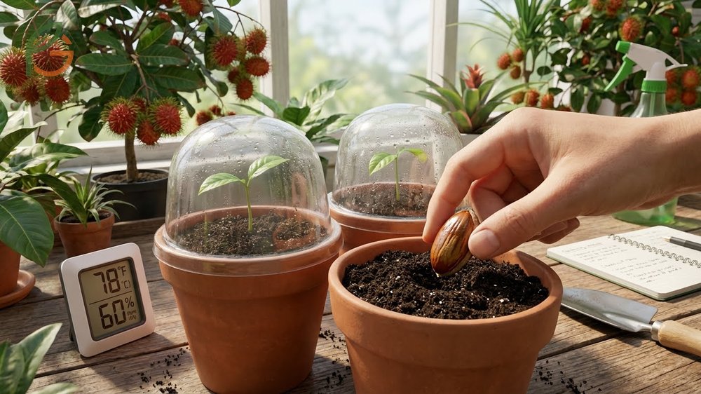How to grow rambutan from seed using the moist paper towel method at 75-80 degrees Fahrenheit.
