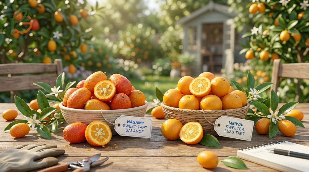 Kumquat flavor profile comparing Nagami and Meiwa varieties for their distinct sweet and tart balance.