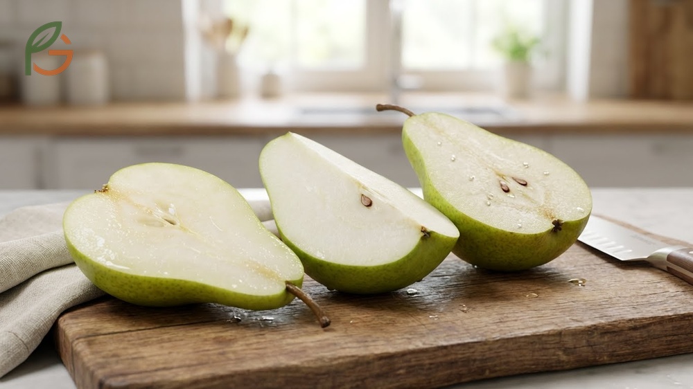 Texture differences in pears ranging from grainy stone cells to smooth buttery flesh.