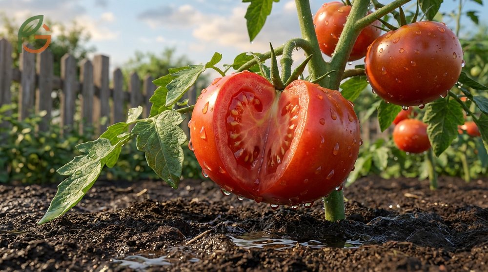 Why do tomatoes split usually happens when heavy rainfall follows a dry period during the ripening stage.