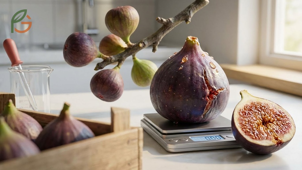 Fig ripeness indicators including visual cues like skin cracking and sweet honey-like aroma.