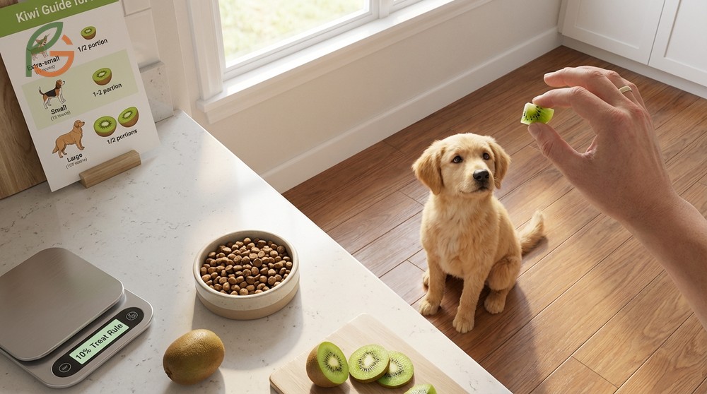How much kiwi for dogs is safe based on the ten percent treat rule and body weight.