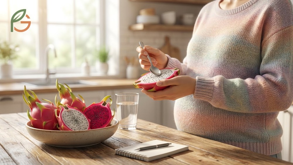 Safety guidelines for eating dragon fruit during pregnancy including washing tips and digestion benefits.