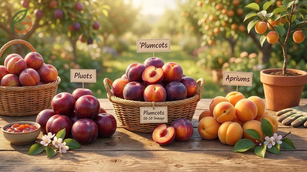 Pluot, aprium, and plumcot varieties differ in genetic balance with pluots containing more sugar than parent fruits.