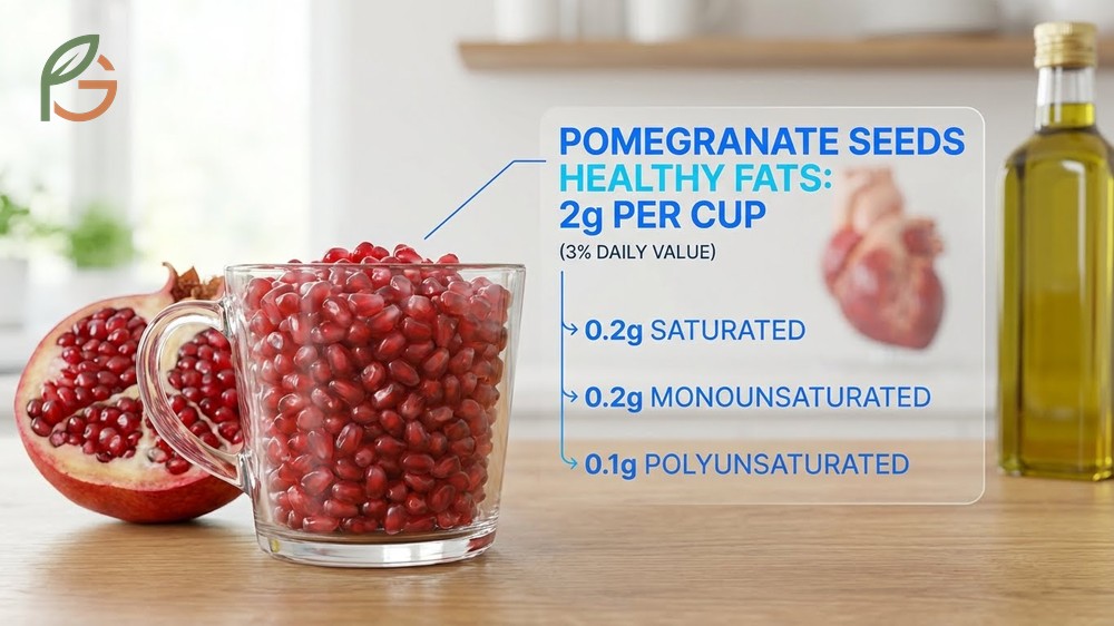 Pomegranate seeds healthy fats profile focusing on unsaturated fatty acids and beneficial omega-6 content.