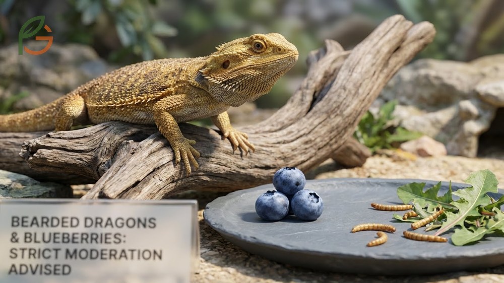 Can bearded dragons eat blueberries in moderation due to high sugar content of 10g per 100g serving.
