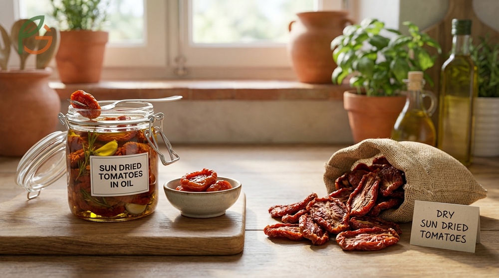 Sun dried tomatoes in oil vs dry comparison notes that dry packed versions have significantly lower sodium content.